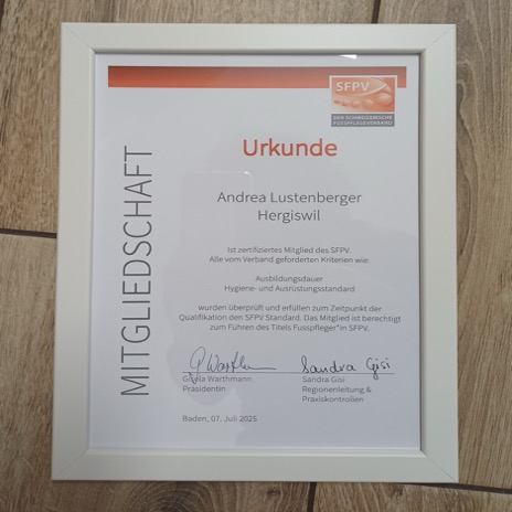 Zertifiziertes Mitglied - Schweizerischen Fusspflegeverband  SFPV.